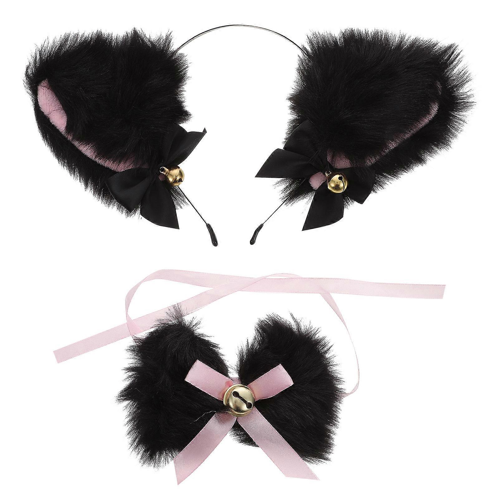 Furry Ears Headband with Bow Tie for Cosplay Use 1Set