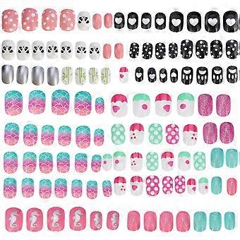 Children Fake Nails Kids Fake Fingernail for DIY 120Pcs Full Cover Short False Nails
