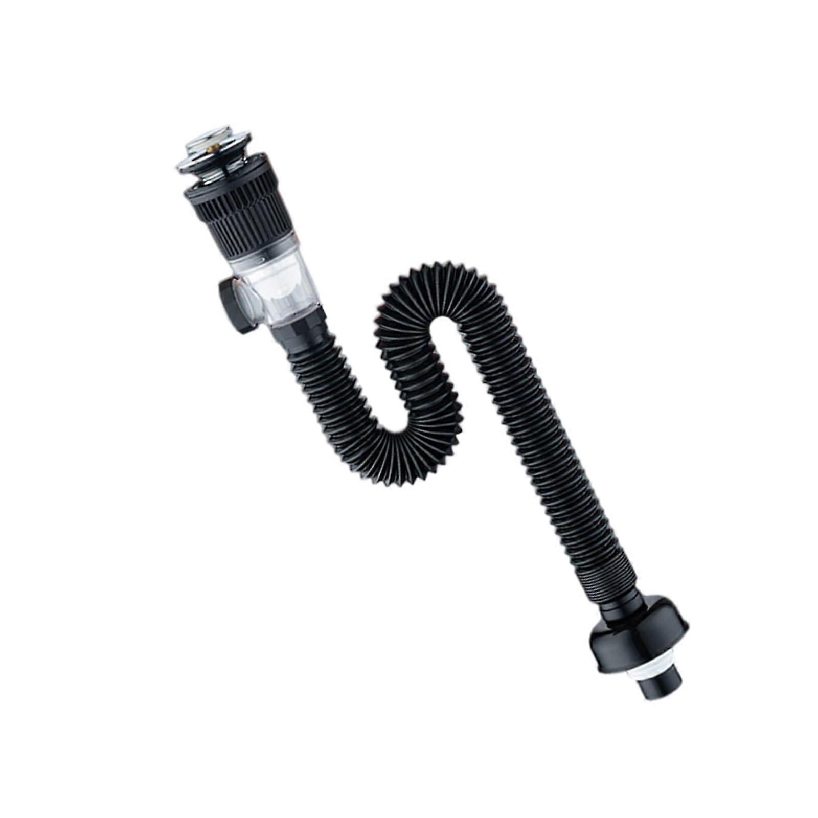 Sink Drain Pipe with Bathroom Sink Strainer, Flexible Adjustable Hose, Odor Blocking, Black