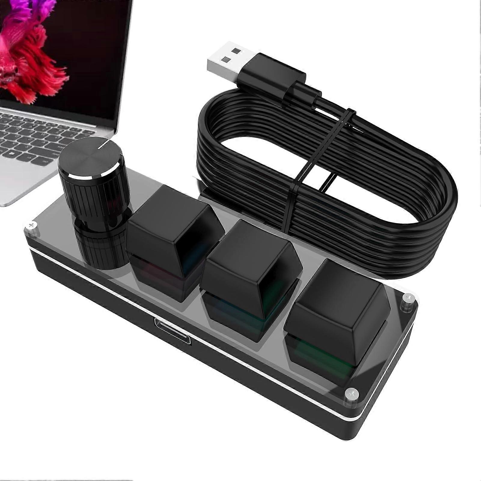 Programmable Keypad with Silent Keys and Mechanical Knob, Compact USB Macro Keyboard for Office