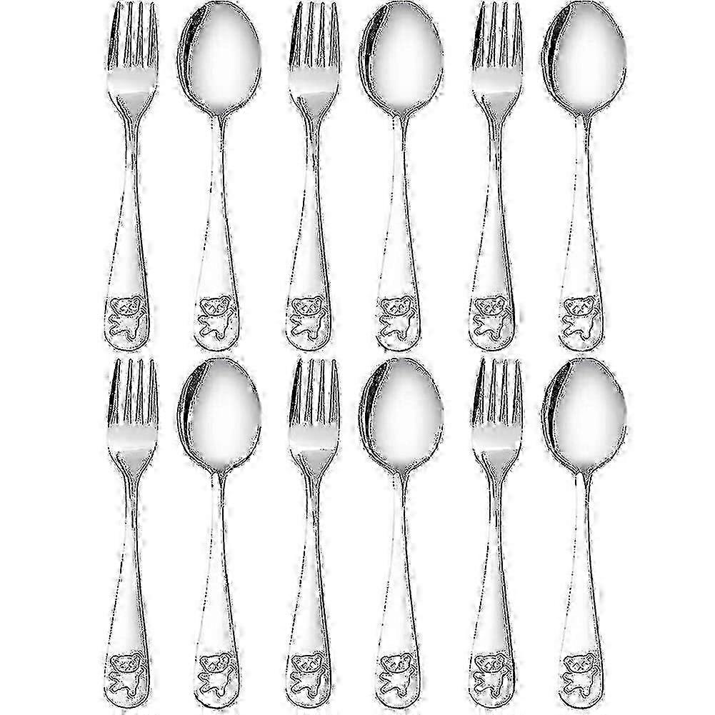 Children's Stainless Steel Silverware - 12-Piece Safe Spoon & Fork Set