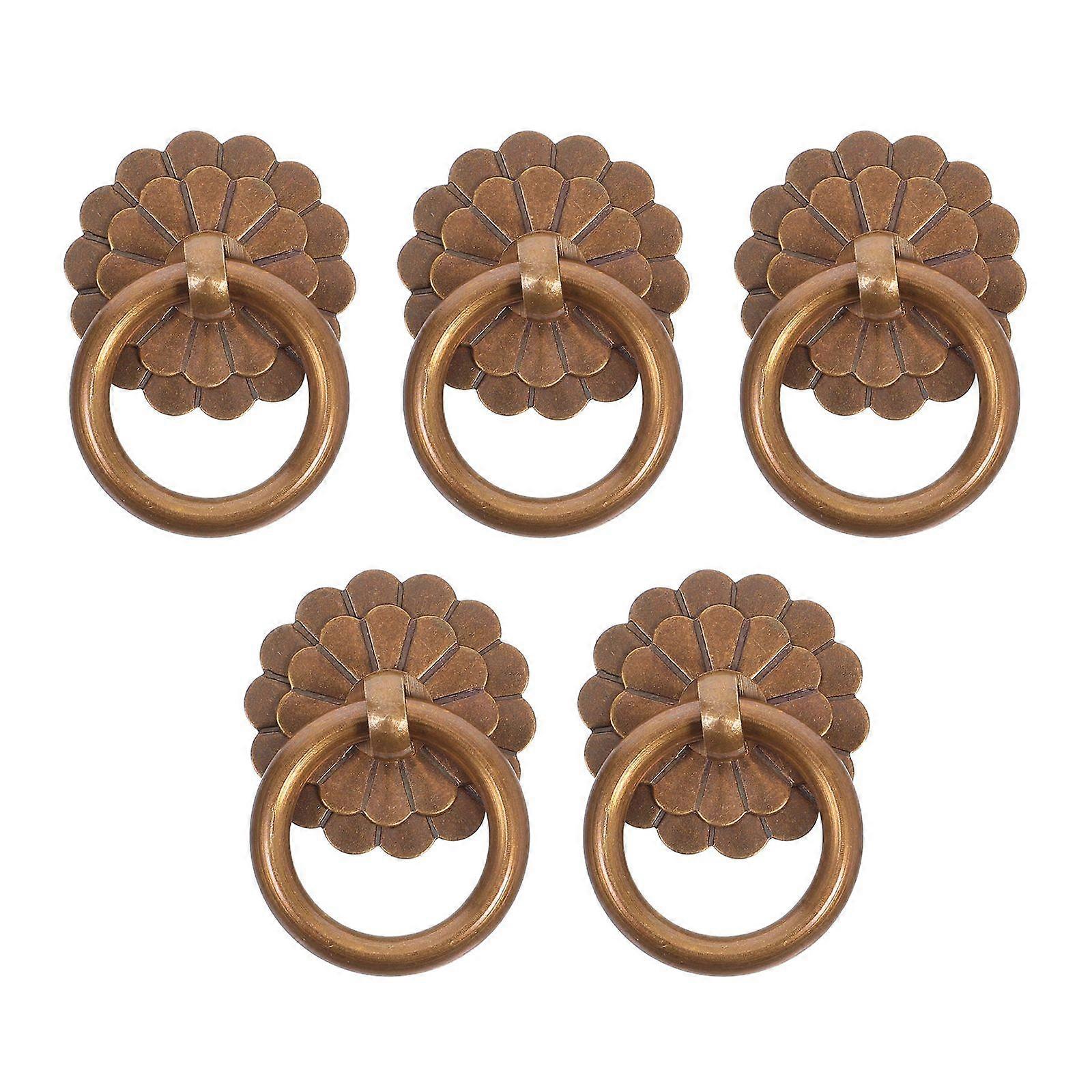 5pcs Ring Pull Handle Knobs: Decorative Front Door Knocker Antique Flower Ring Pull Handle For Drawer Dresser Cupboard Accessories Home Decor