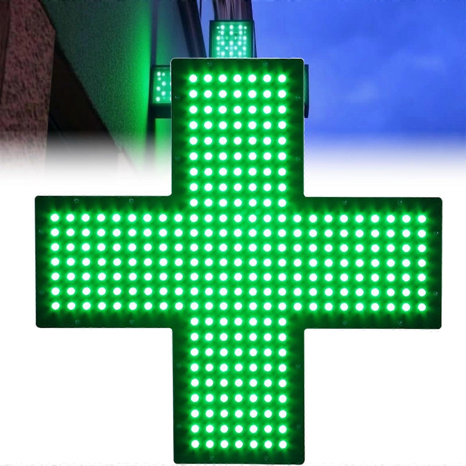 LED Pharmacy Cross Sign 48x48cm Indoor Green Light with Pull Switch and 3 Lighting Modes
