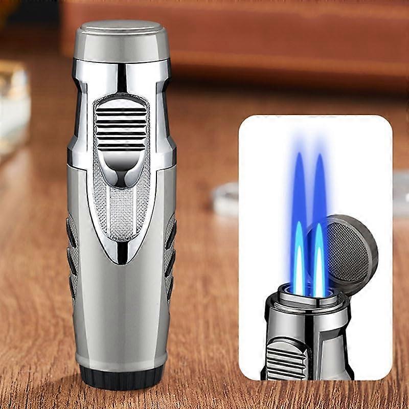 Torch Lighter Windproof Dual Flame Adjustable Blue Flame Refillable Butane Outdoor Gift Silver