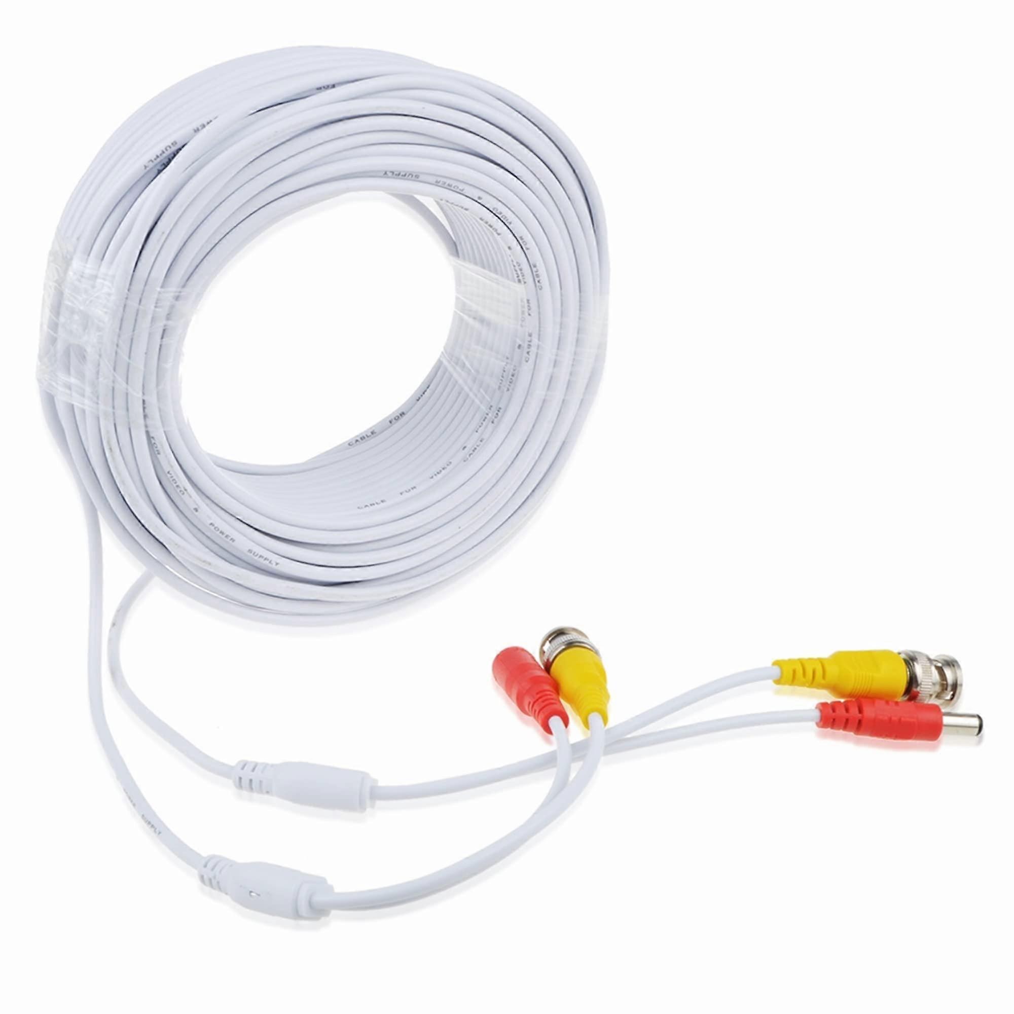 100ft White BNC Security Camera Video Power Cable 2 in 1 for All BNC System Replacement