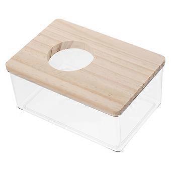 Weiße Acryl-Hamster-Sandbadebox mit Holzabdeckung