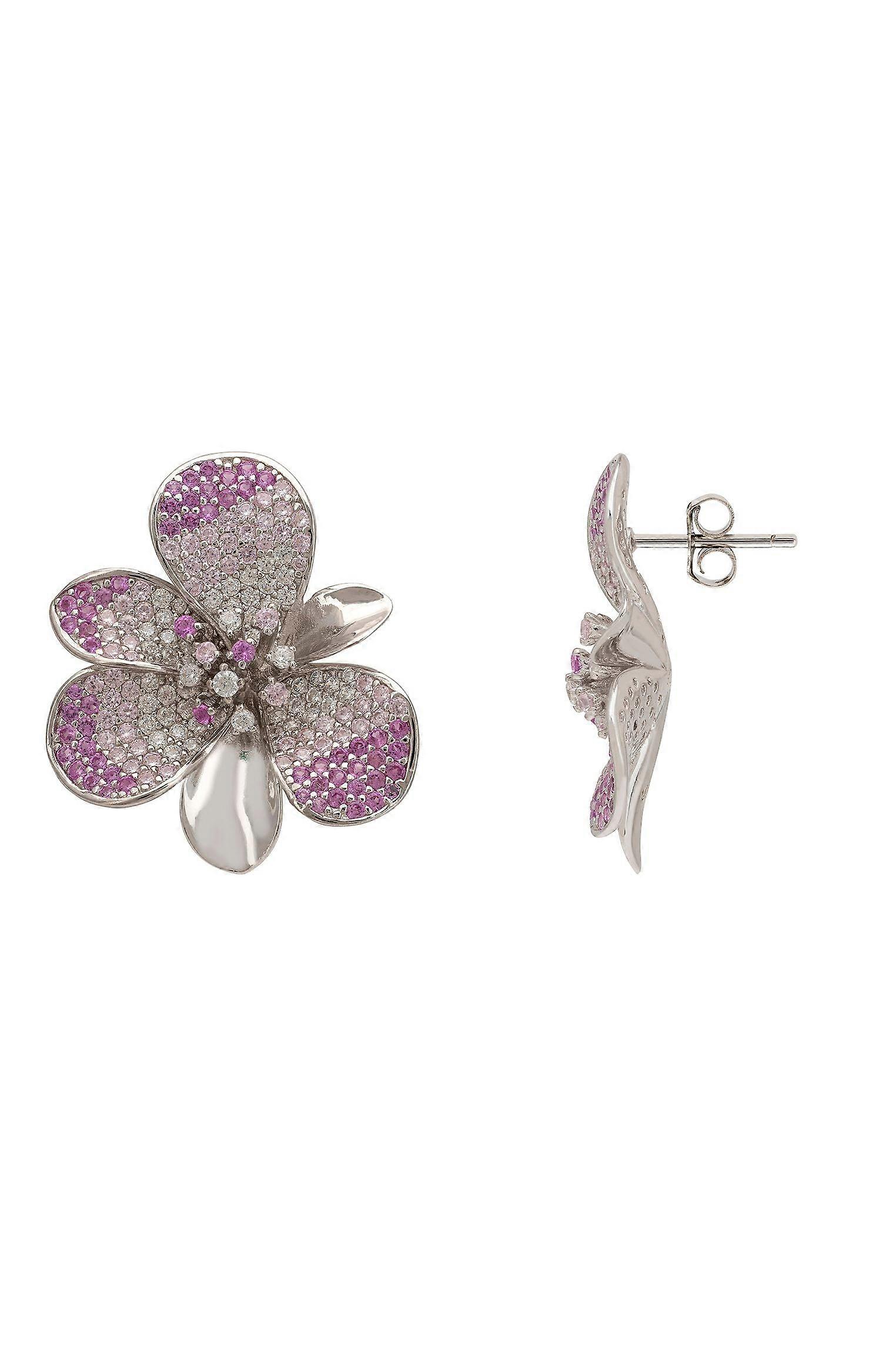 Gardenia Flower Large Stud Earrings Silver Pinks