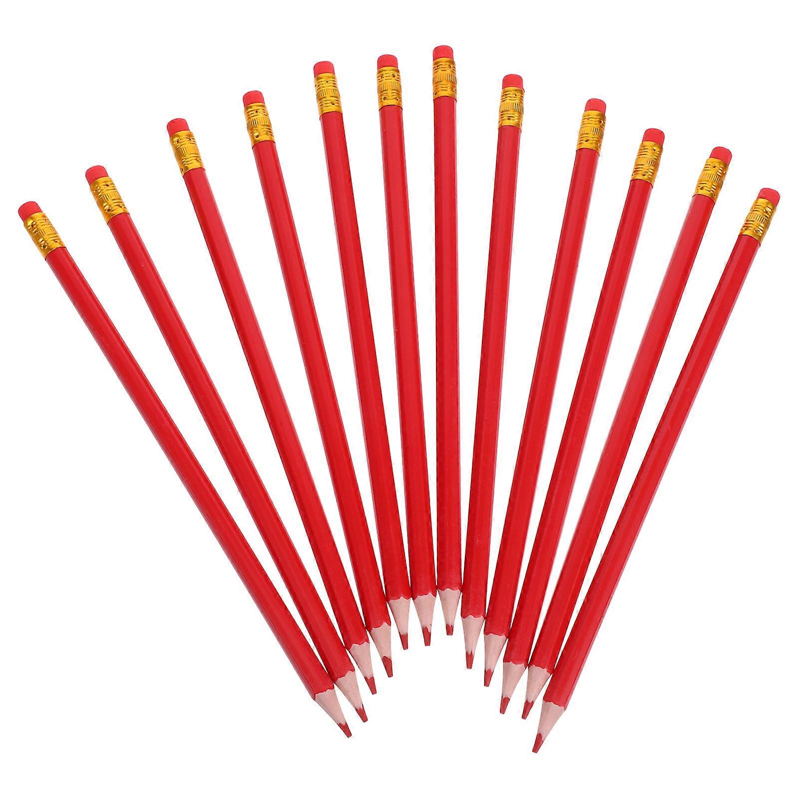 Colored Pencils Red Sharpened Pencils for Checking 24Pcs with Erasers