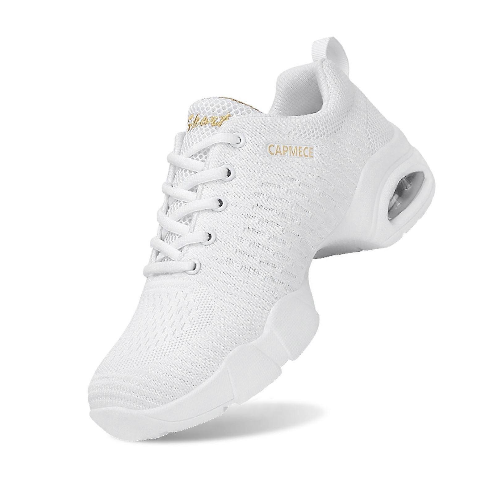 Ediodpoh Women's Jazz Shoes – Athletic Dance Training Sneakers, Air Cushion, Breathable Design, White, Size 35