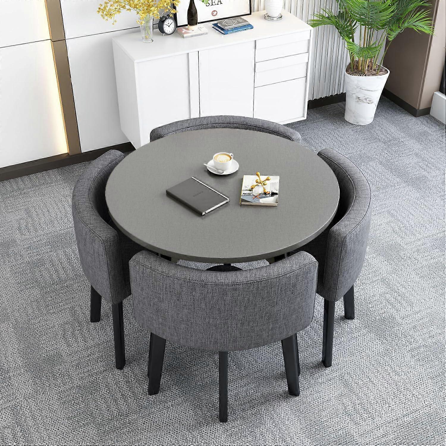 Round Dining Table Set for 4, SpaceSaving Small Kitchen Table with Chairs, 95x75cm