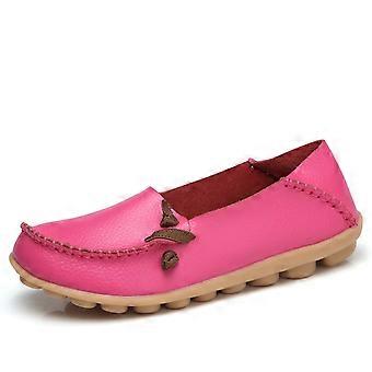 Damesschoenen met ronde neus, casual platte schoenen, loafers met zachte zool, casual schoenen met enkele hak, felroze damesschoenen maat 35