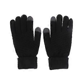 Windproof Touch Screen Gloves Solid Wool for Outdoor Activities Black