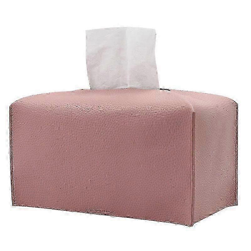 2pcs PU Leather Rectangular Storage Rack for Bathroom Vanity with Pink Tissue Box Set Accessories