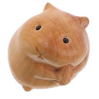 Hand Carved Wooden Hamster Figurine Exquisite Animal Sculpture For Desktop Decoration Wood Animal Craft Wood Carving Hamster Statue