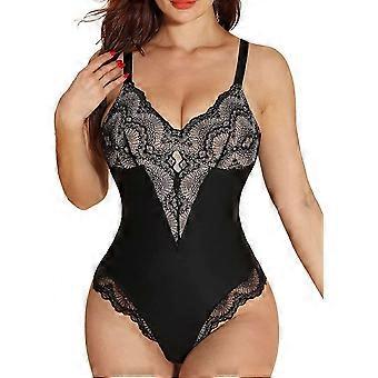 Lace Shapewear Bodysuit para Mulheres Controle de Barriga Sem Mangas Decote em V Sem Encosto Camisola