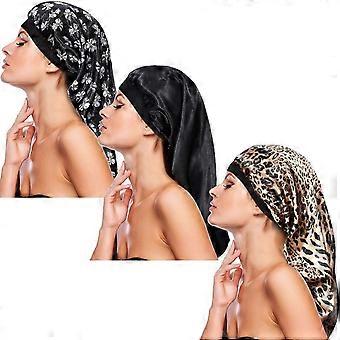 2025 New 3 Pack Long Satin Bonnet Sleep Cap, Soft Elastic Band Loose Cap Bonnets compatible with Long Hair, Braids