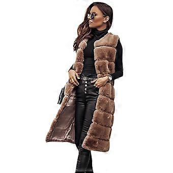 Women\'s Winter Vest Coat Round Neck Fur Long Coat With Solid Color For Woman Cold Weather Wearingbest Gift For ChristmasVery nice giftVery nice gift