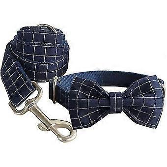 Pyzl Blue Plaid Cat Dog Collar With Bow Tie - Pet Bow Tie Collar Dog Ties Neckties Gift