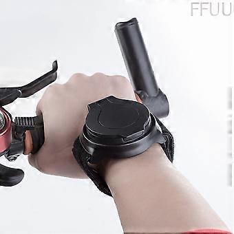 360-degree rotating rearview mirror with reflector, ABS convex surface, and wrist strap.