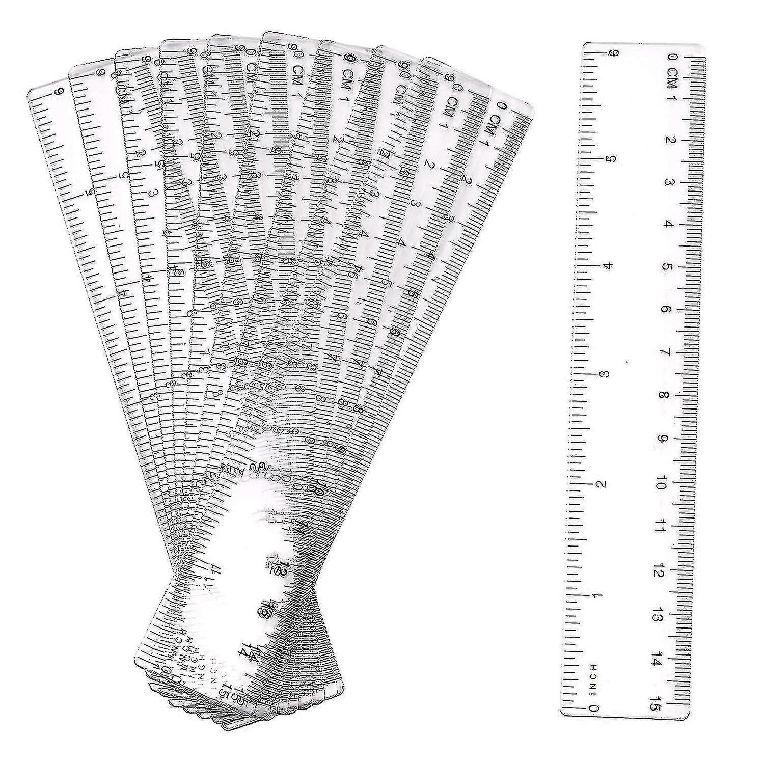 Régua plástica transparente 15 cm 6 polegadas máquina de régua de medição de 6 polegadas 10 peças