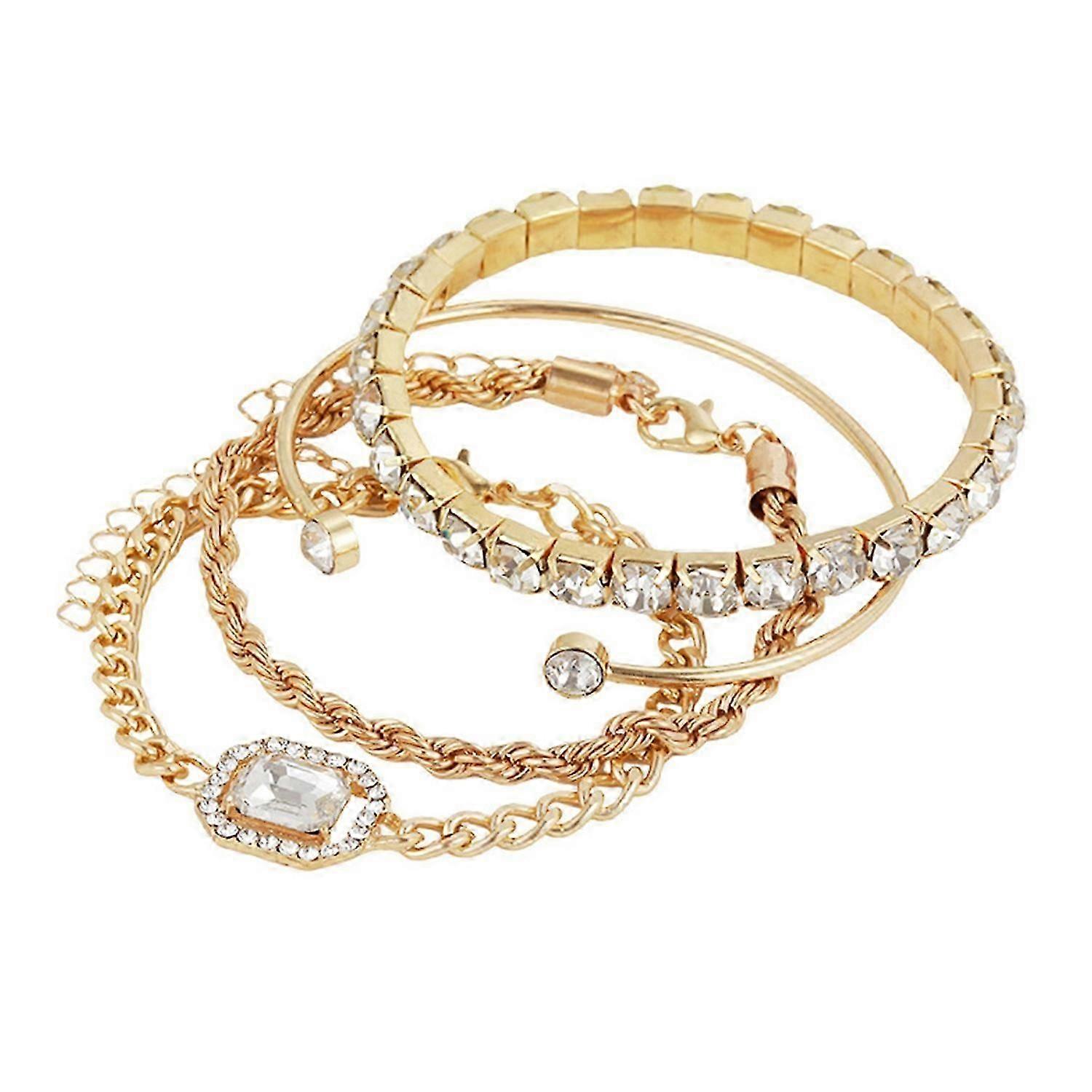 4 Pcs Rhinestone Bracelets for Women Multiple Layered Stackable Bracelet Open Cuff Wrap Bangle