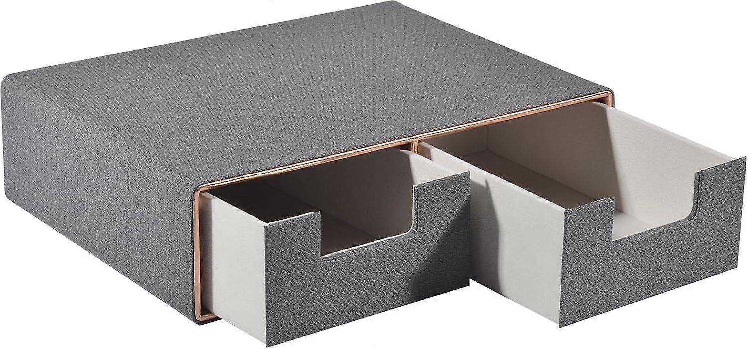 Stackable leather drawer box with 2 hand-closed drawers for storing co