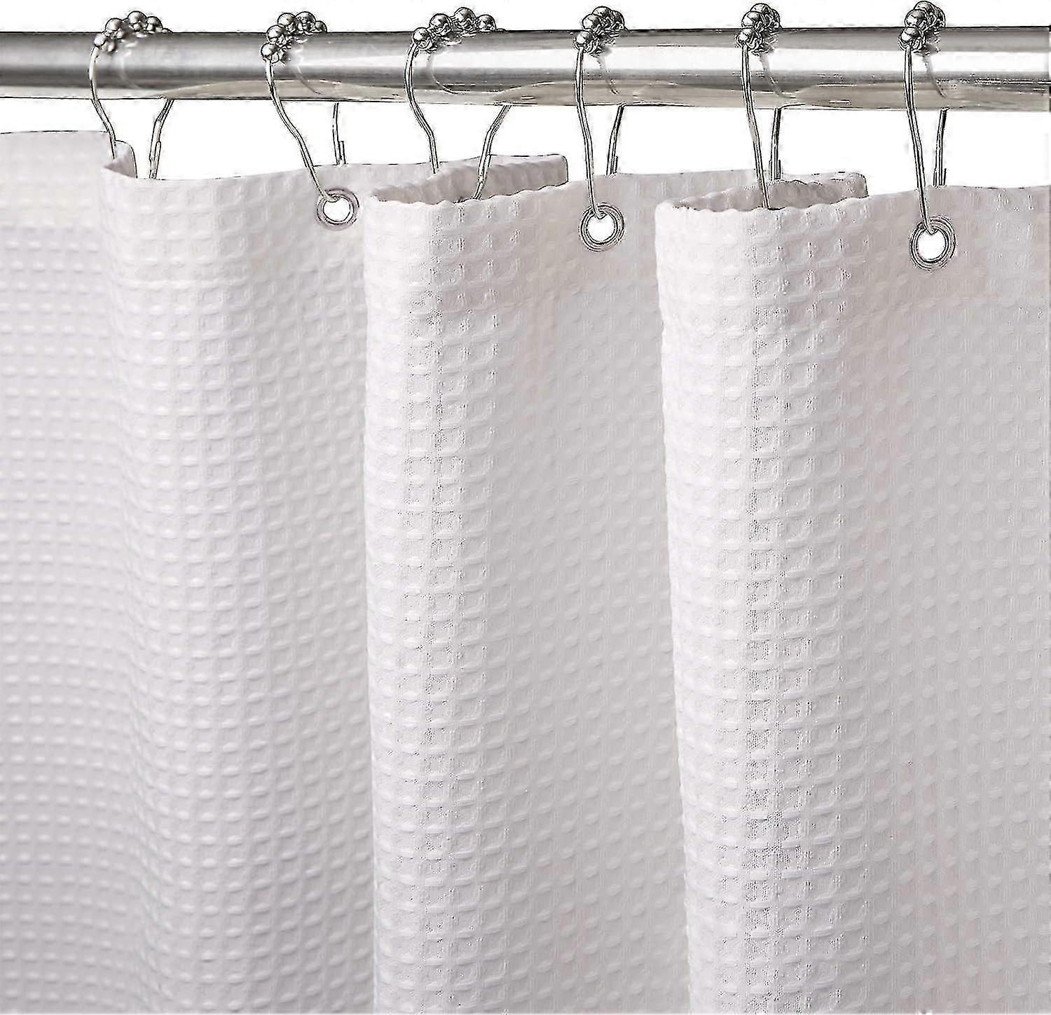 180x180cm Waffle Pattern Shower Curtain White with Rustproof Hooks