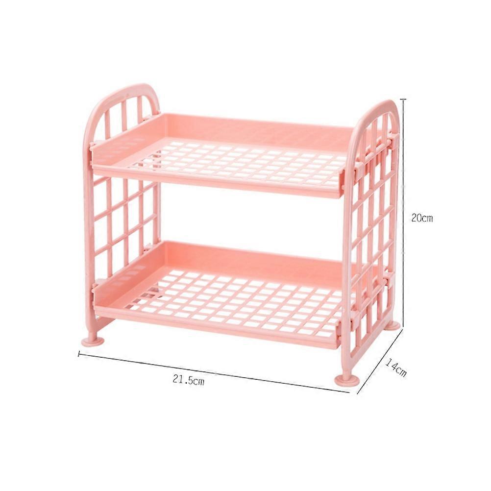 Plastic Storage Rack 2 Layers Assemble Shelf for Kitchen Use Pink