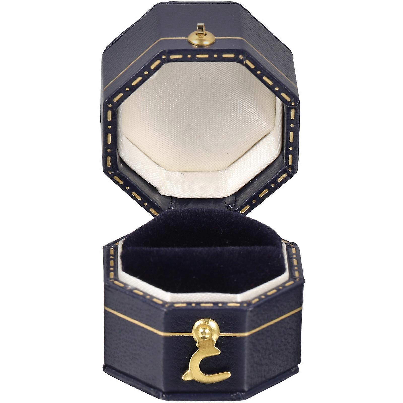 Dark Blue Octagonal Ring Box for Ring Storage