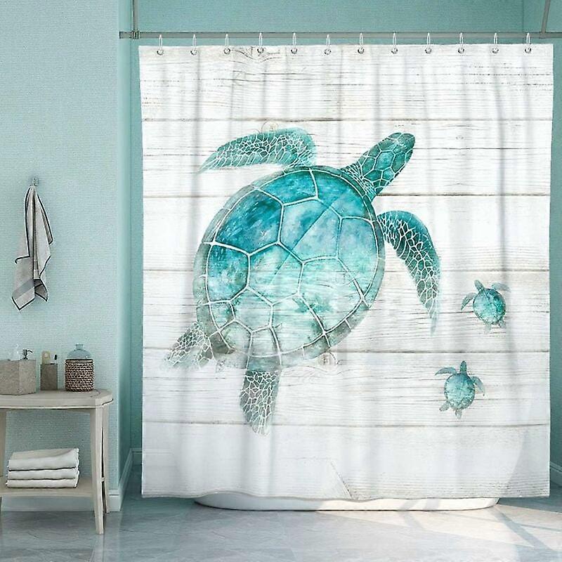 Machine Washable Teal Polyester Bathroom Curtain