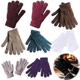Winter Thermal Gloves for Men Women, Thickened Velvet Lined Mittens, Knit Five Finger Gloves with Elastic Rib Cuff, Windproof Warm Winter Gear for Col