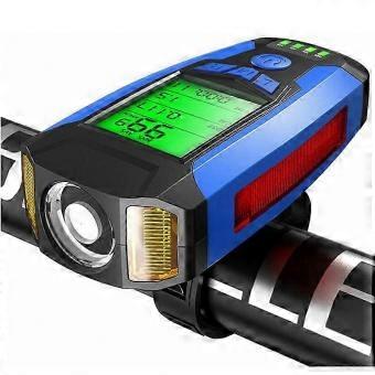 Waterproof USB Rechargeable Bicycle Speedometer with Strong LED Front Light, 130dB Horn, Blue