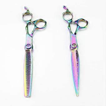 Professional 7 Inch Rainbow Damascus Hair Cutting Scissors with Precision Sharp Blades and Ergonomic Grip