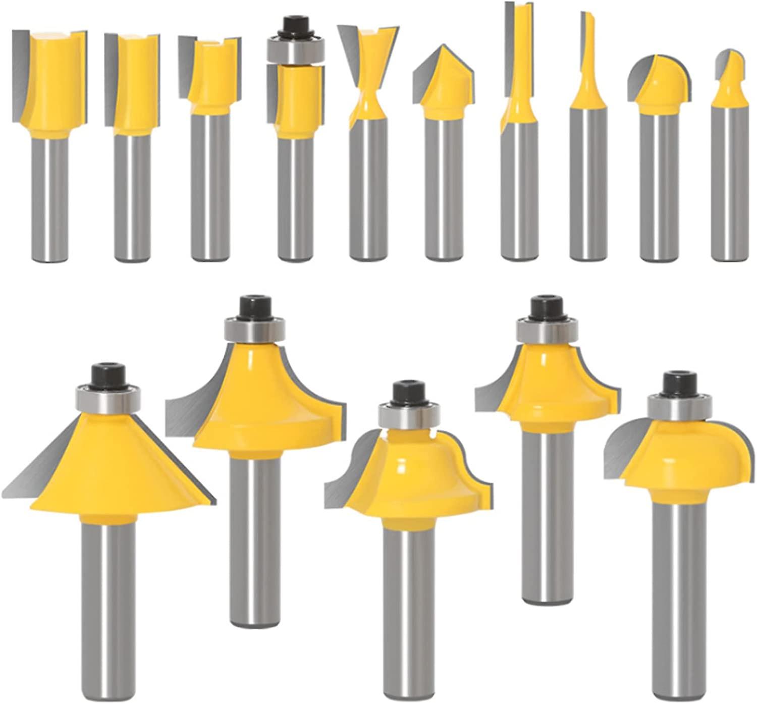 Huaxingda Router Bit Set - 15 Router Bits - Electric Cutter Head Woodworking Milling Supplies, Woodworking Engraving and Cutting Organization