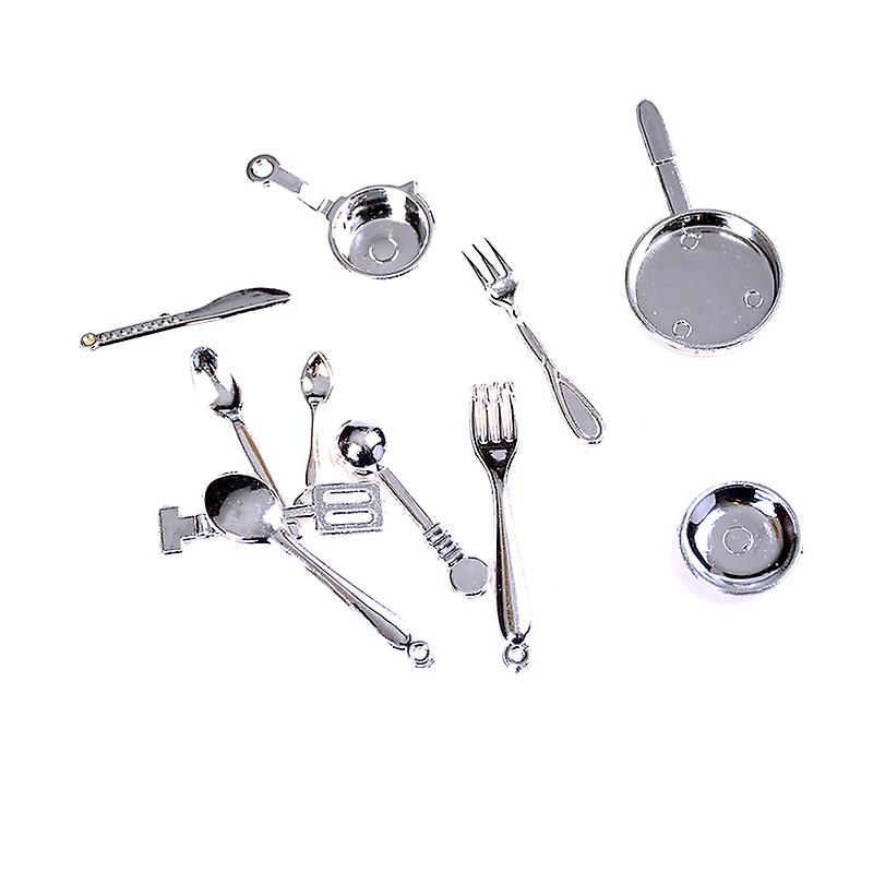 11pcs/set 1/12 Dollhouse Miniature Stainless Steel Dinnerware Set