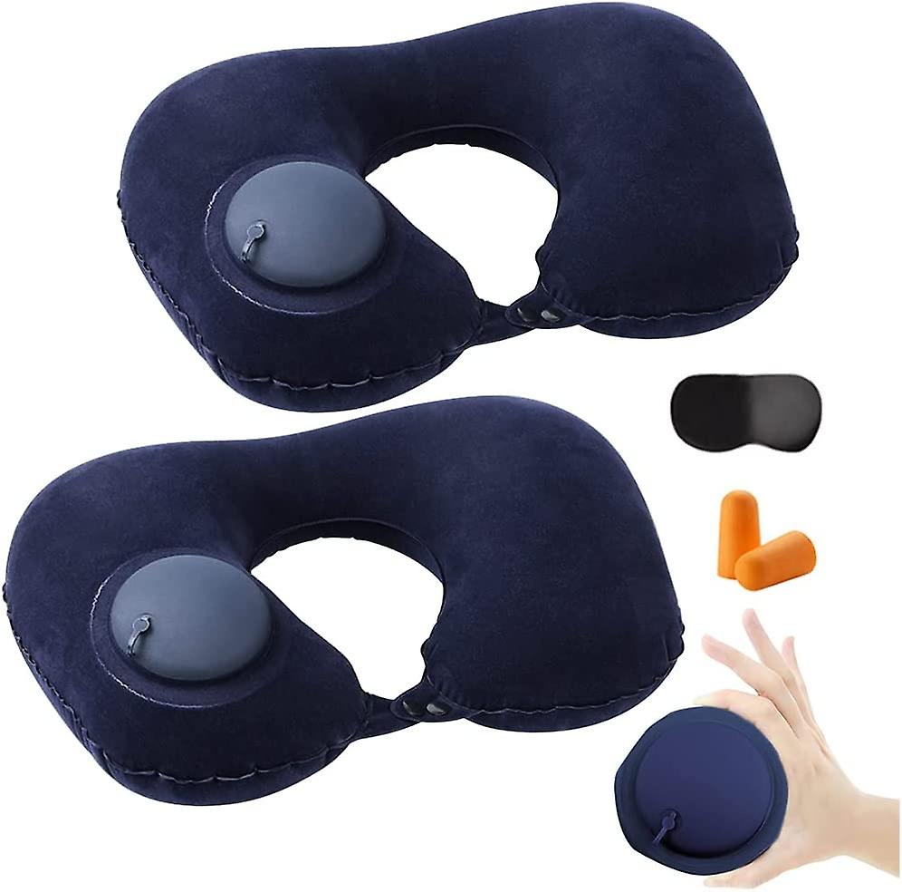 ZENGO 2PCS Inflatable Travel Pillow, Adjustable Inflatable Neck Pillow, Portable Fast Inflatable Pillow U Shaped (Blue)
