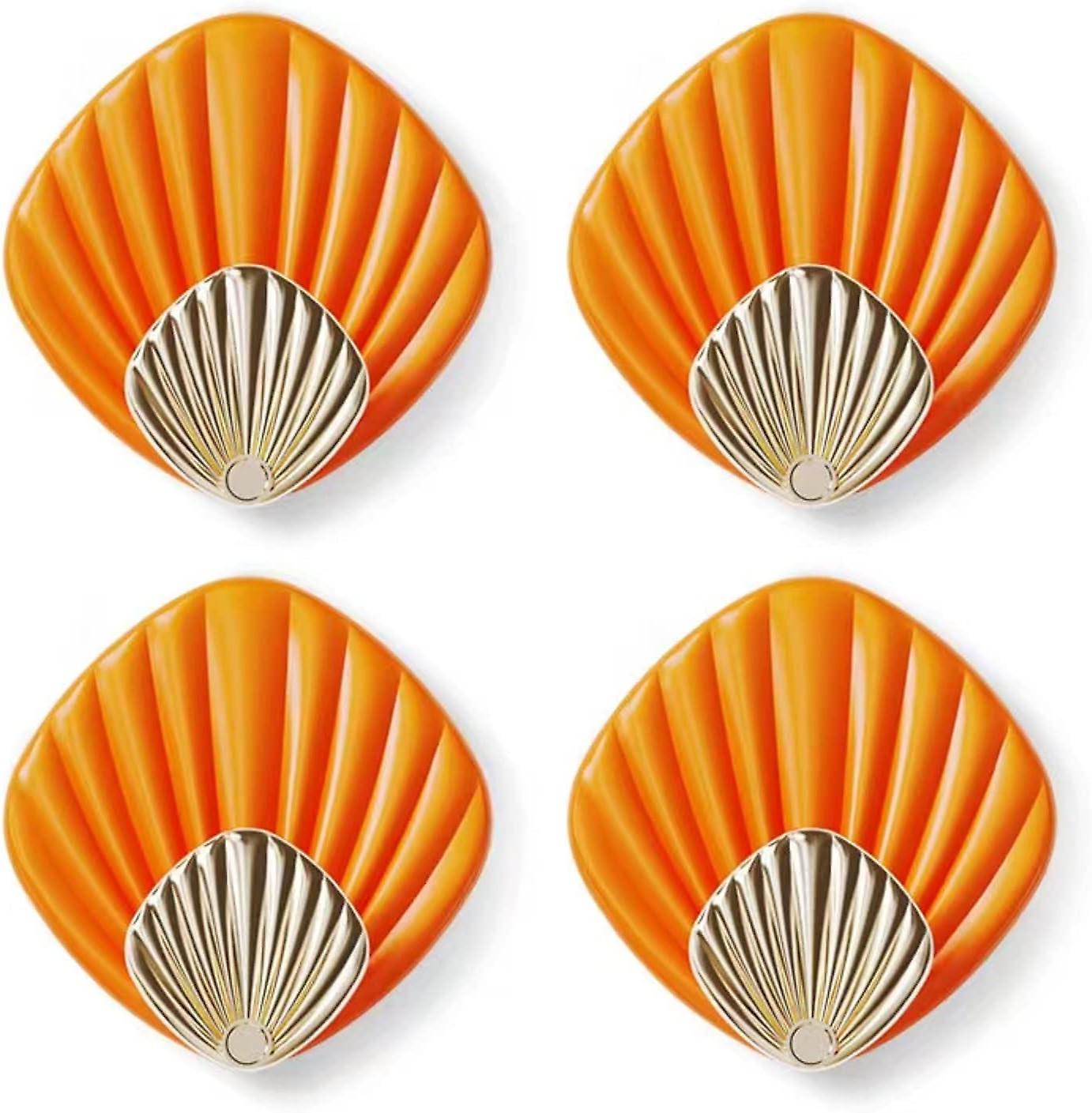 4 viscose hooks, shell type, load-bearing door, back wall, bathroom, kitchen，Orange，6*6cm