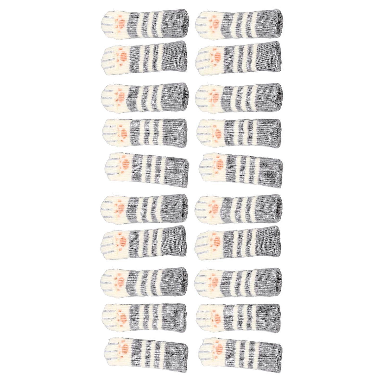 20pcs Cat Furniture Leg Socks – Double Thickened Knitting Chair Leg Covers – Floor Protectors – Dark Grey Stripe