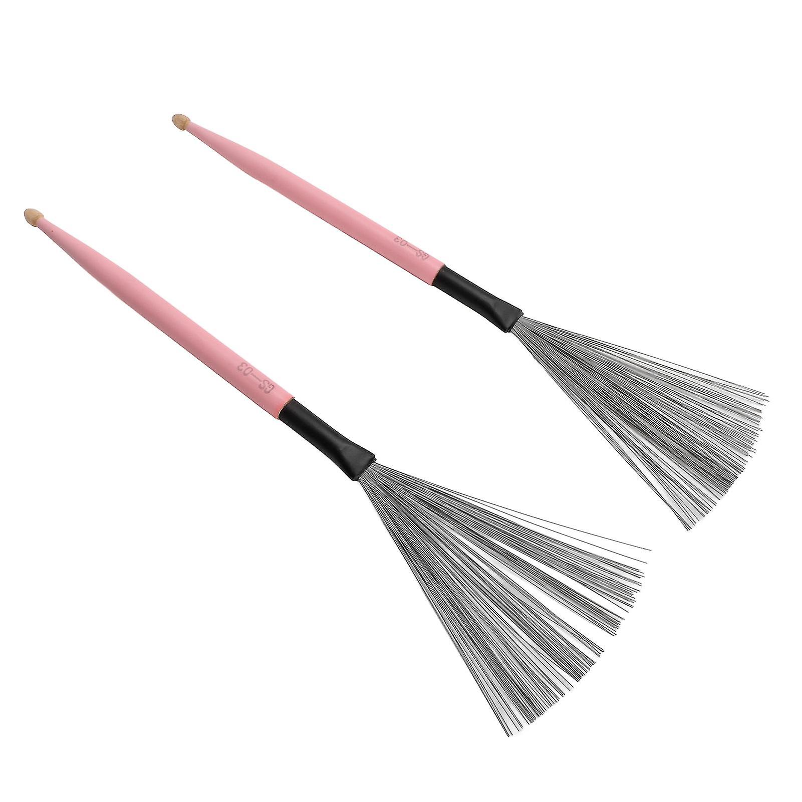 2PCS Double Headed Maple Drum Brush with Rubber & Steel Wire Pink