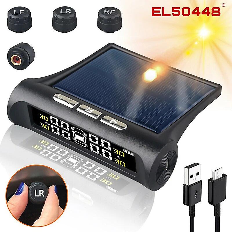 Wireless Solar Tpms Lcd Car Tire Pressure Monitoring System With 4/5 External Sensors Tire Pressure Monitor Usb Charging