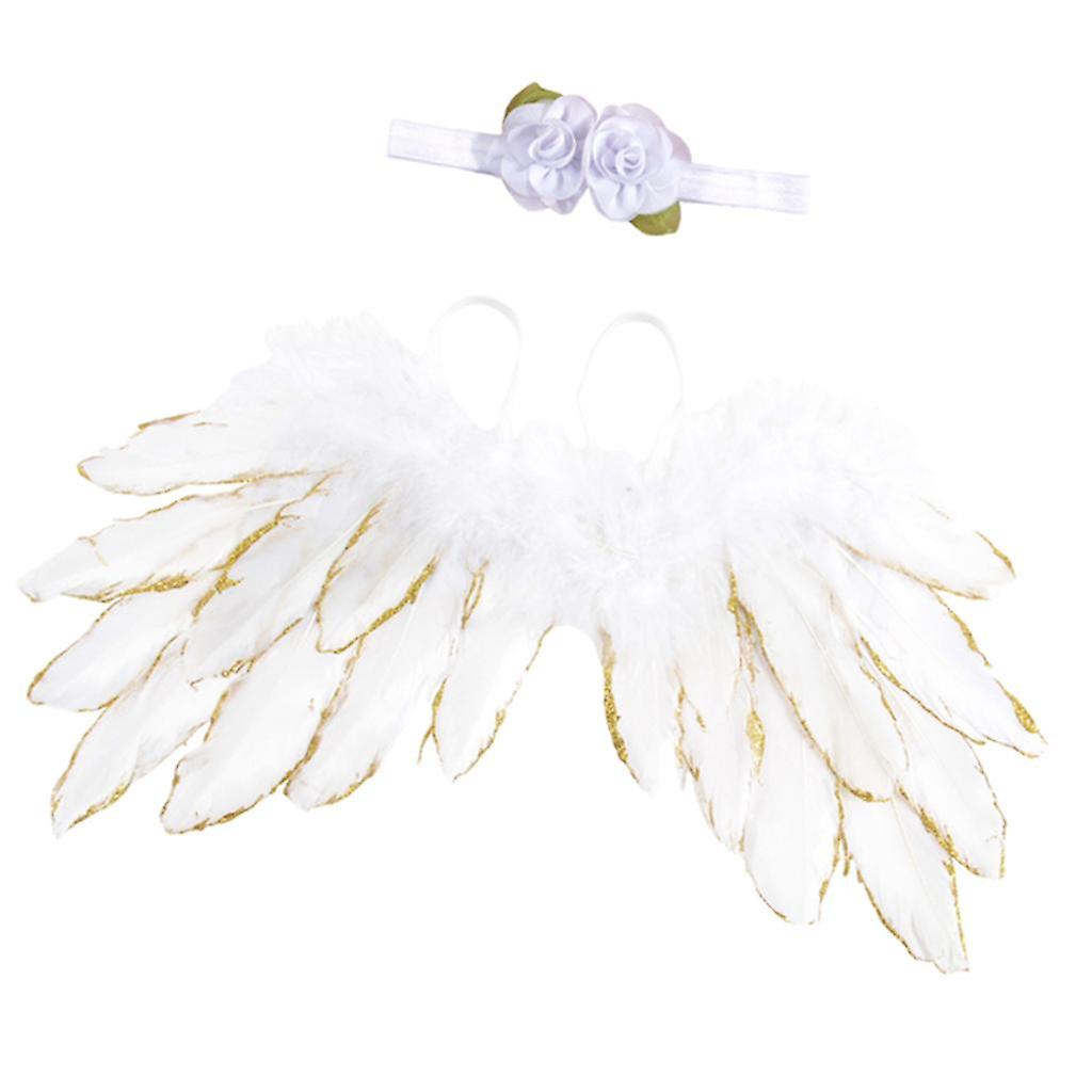 Baby Photo Props Angel Fairy Wing Κοστούμι Με Λουλούδι Headband Set Ροζ