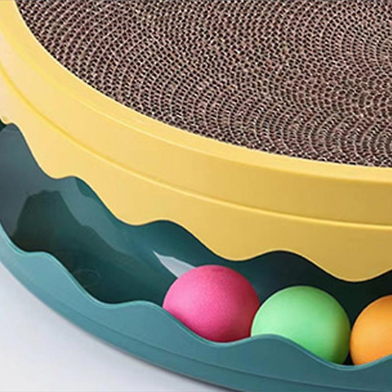 Cat Scratcher Toy PET Resin Double Layer Wearproof Large Space Cat Scratching Board Toy with Multiple Balls M Fluorescent Yellow