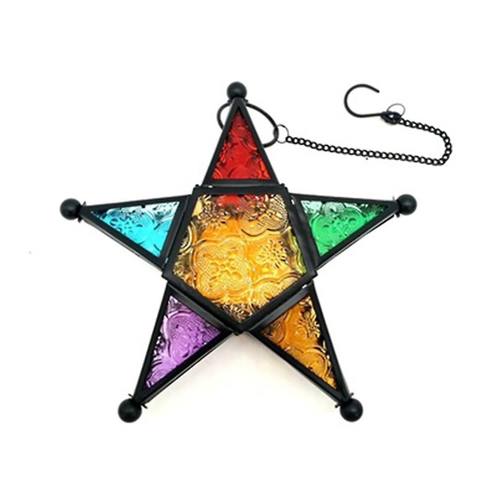 Moroccan Pentagram Style Unique Wrought Iron Color Glass Lamp Candle Holder Candlestick