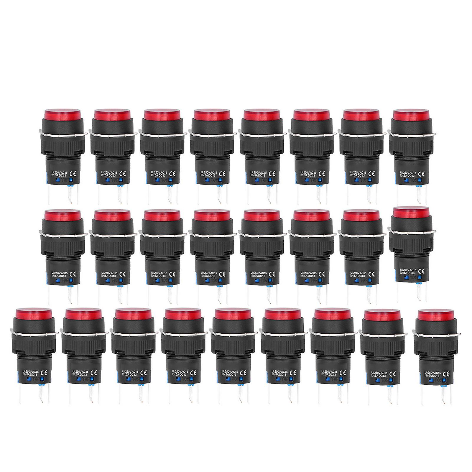 12V Red 25 Pcs 16mm Mini Round Self Return Push Button Switch with Light for Automation Equipment