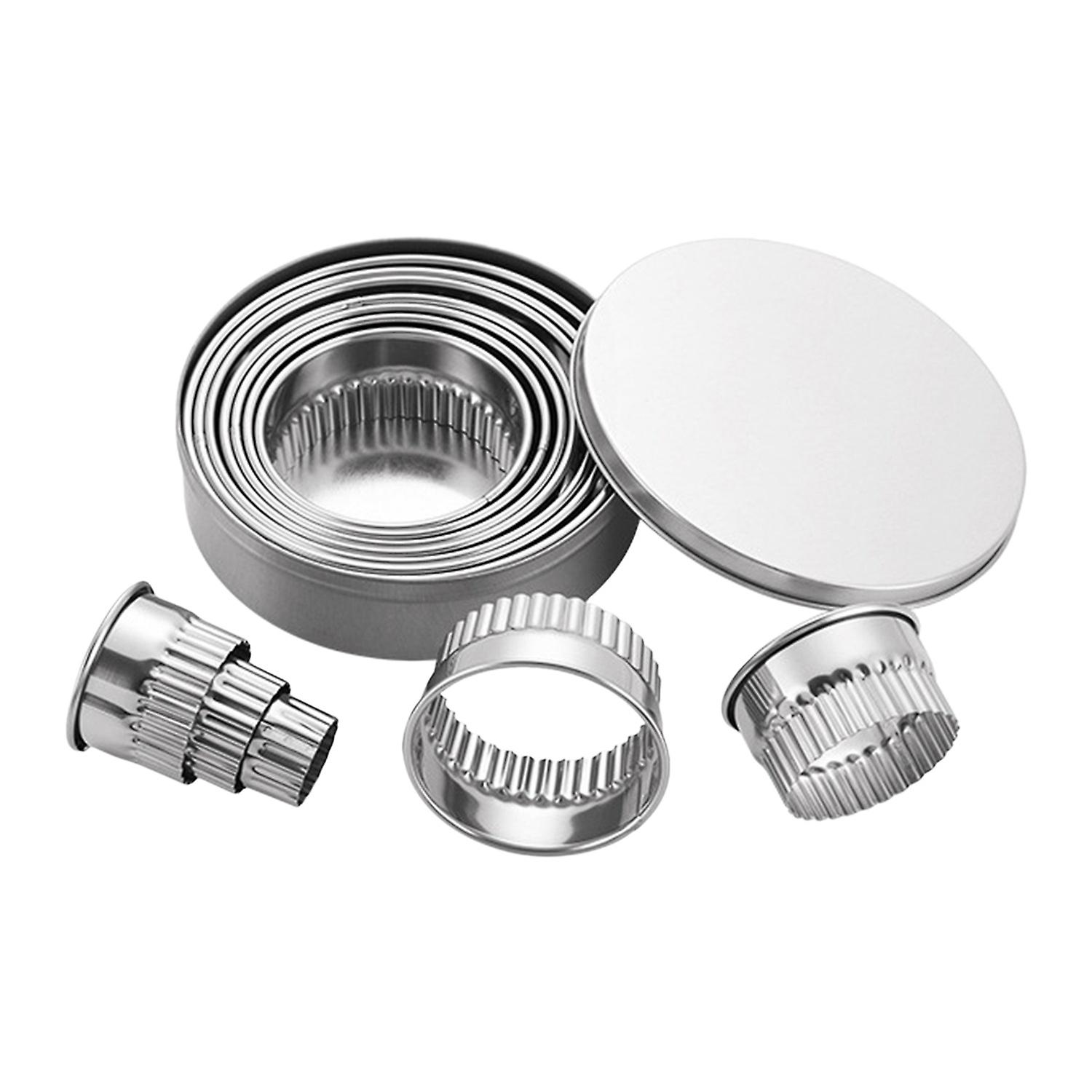 12PCS geriffelte runde Keksausstecher Set mit Aufbewahrungsbox Weihnachtsplätzchen Gebäckausstecher Formsatz Sta