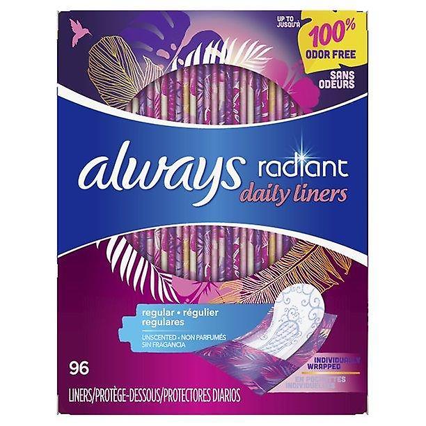 Always Radiant Regular Absorbency Daily Liners, Unscented, 96 Ct
