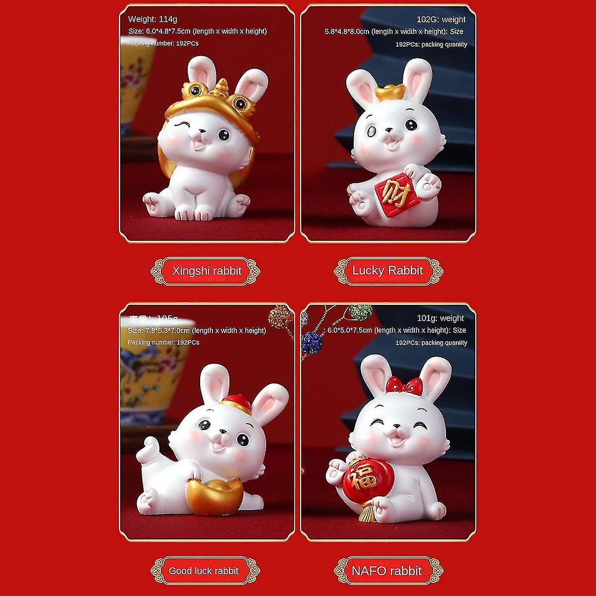 2023 New Year Decoration Miniature Rabbit Figures Resin Zodiac Year Rabbit Ornament For Car Dashboa