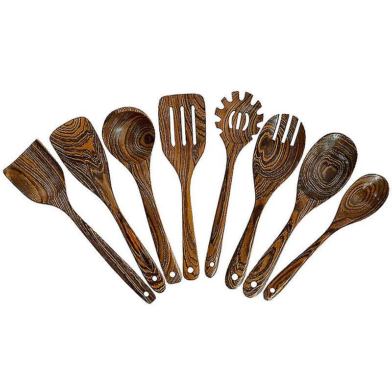 8Pcs Olive Wood Spatula Soup Ladle Colander Cooking Shovel Wooden Frying Shovel Noodle Spoon Non-stick Cookware Set
