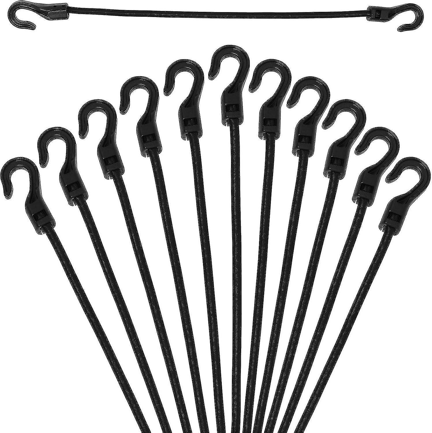 12 stk 8 tommer bungee snore med kroge, små bungee stropper, elastiske reb stropper, UV-resistente sorte gummi snor bungee stropper til bagage, camping