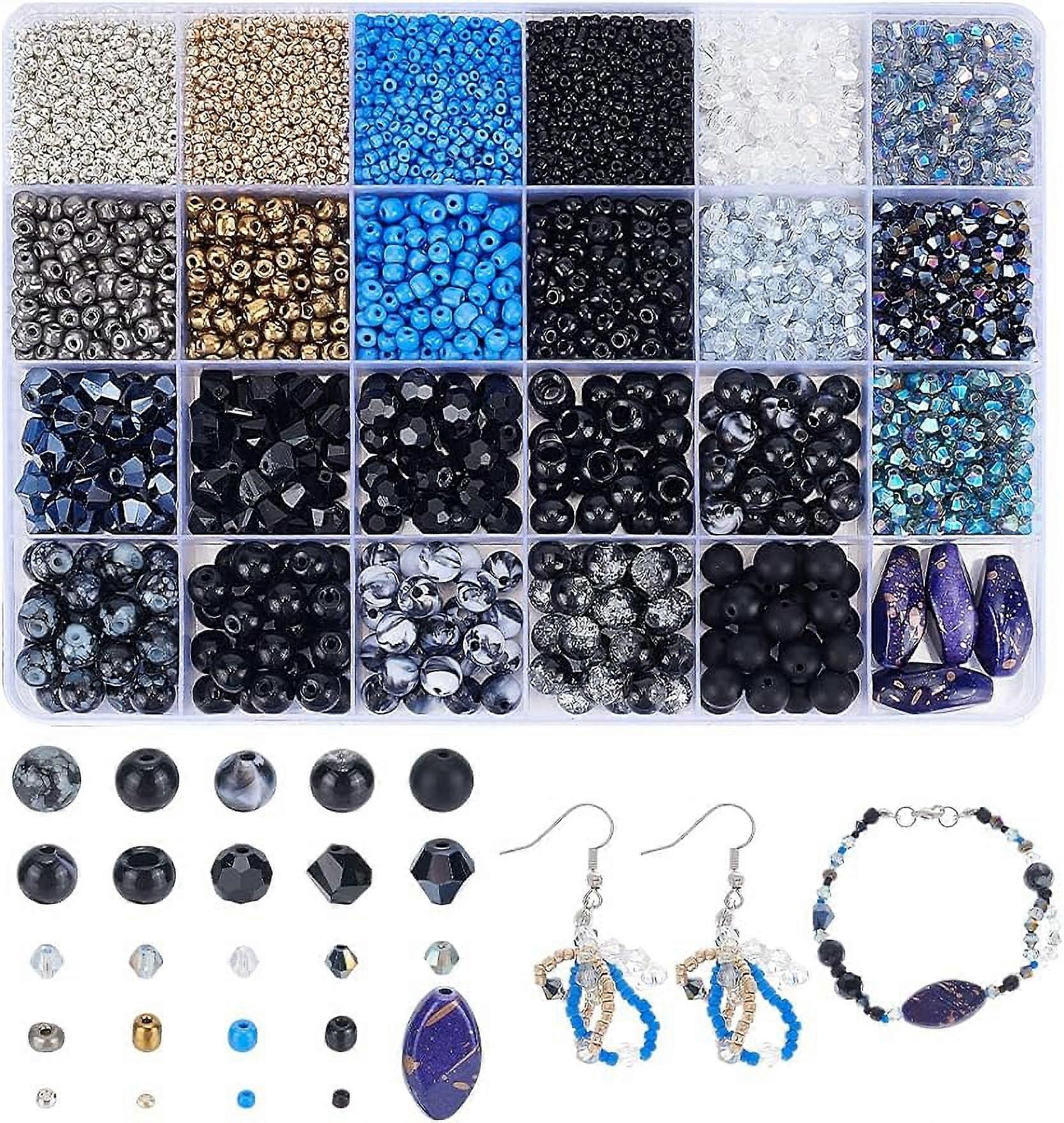 5980 Teile 24 Stile Glasperlen Kit Rocailles Acrylperlen Runde Kugelperle Bicone Glasperlen Transparente Perlen Undurchsichtige Perle Unregelmäßige Perlen Winzige Perle